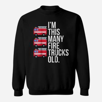 Kids Im This Many Fire Trucks Old 3 Year Old Birthday Sweatshirt | Crazezy AU