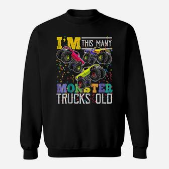 Kids I'm This Many Monster Trucks Old 3Rd Birthday Shirt Boy Gift Sweatshirt | Crazezy DE