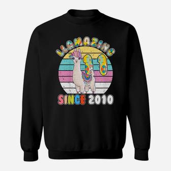 Kids Llama Girl 11 Year Old Llamazing Since 2010 11Th Birthday Sweatshirt | Crazezy