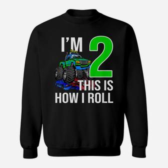 Kids Monster Truck 2Nd Birthday 2 Year Old Birthday Gift Sweatshirt | Crazezy