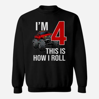 Kids Monster Truck 4Th Birthday 4 Year Old Birthday Gift Sweatshirt | Crazezy CA