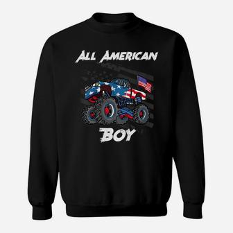 Kids Monster Truck Gift All American Usa Flag - Boys 4Th Of July Sweatshirt | Crazezy