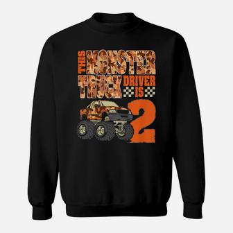 Kids Monster Trucks 2Nd Birthday Party Top 2 Years Old Sweatshirt | Crazezy AU