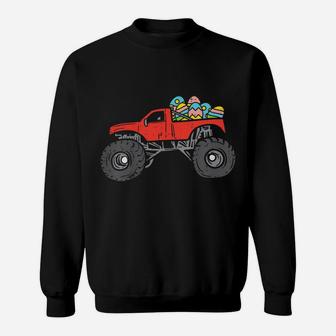 Kids Red Monster Truck Eggs Easter Egg Hunting Boys Kids Toddler Sweatshirt | Crazezy