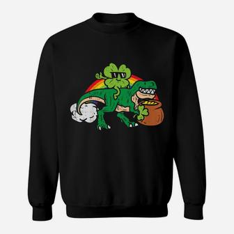 Kids Shamrock T-Rex Dino Rainbow Clover St Patrick Day Boys Gift Sweatshirt | Crazezy CA