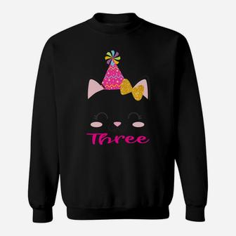 Kids Three 3 Year Old 3Rd Birthday Shirt Girl Kitty Cat Theme Sweatshirt | Crazezy UK