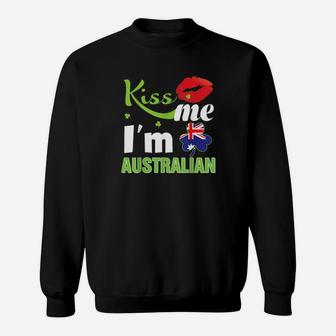 Kiss Me I'm Australian St Patrick Day Shamrock Clover Flag Sweatshirt - Monsterry