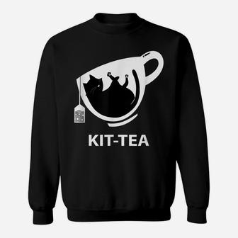 Kit-Tea A Cute Black Cat With Tea Funny Cat Lovers Black Cat Sweatshirt | Crazezy AU