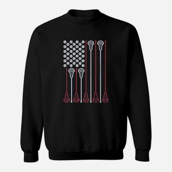 Lacrosse Stick American Flag Lax Player Sweatshirt | Crazezy