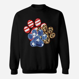 Leopard American Flag Hearts 4Th Of July Dog Paw Print Cute Sweatshirt | Crazezy UK