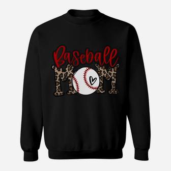 Leopard Baseball Mom Game Day Vibes T-Ball Mom Mother's Day Sweatshirt Sweatshirt | Crazezy CA
