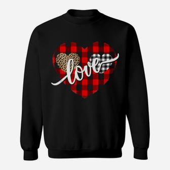 Leopard Buffalo Plaid Love Valentines Day Hearts Sweatshirt - Monsterry UK