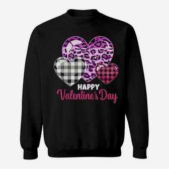 Leopard Heart & Buffalo Plaid Heart Valentine Day Sweatshirt - Monsterry
