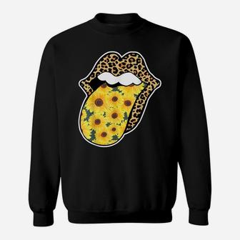 Leopard Lips Sunflower Tongue Sticking Out Flower Graphic Sweatshirt | Crazezy