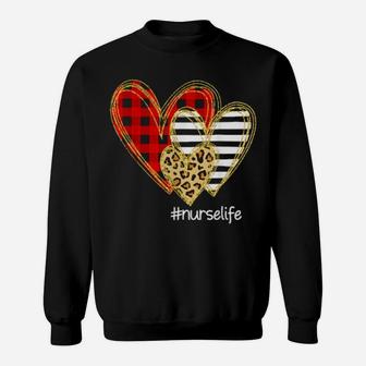 Leopard Red Plaid Striped Hearts Nurse Life Valentine's Day Sweatshirt - Monsterry