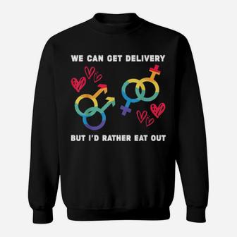 Lesbian Flag Rainbow Pride Eat Out Valentines Day Sweatshirt - Monsterry