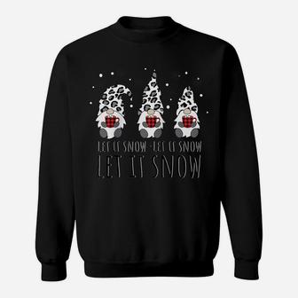 Let It Snow Winter Gnome Leopard Buffalo Plaid Snowflakes Raglan Baseball Tee Sweatshirt | Crazezy CA