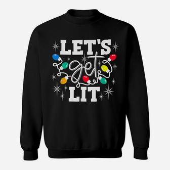 Let's Get Lit Drinking Santa Hat Christmas Lights Funny Sweatshirt | Crazezy AU