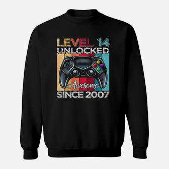 Level 14 Unlocked Awesome Since 2007 14Th Birthday Gaming Sweatshirt | Crazezy