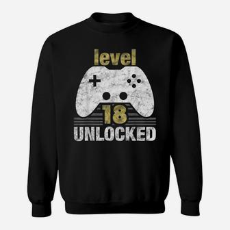 Level 18 Unlocked - 18 Year Old Gift 18Th Birthday Gamer Sweatshirt | Crazezy UK