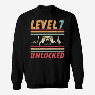 Level 7 Unlocked Gamer Heartbeat Video Game 7Th Birthday Sweatshirt | Crazezy UK