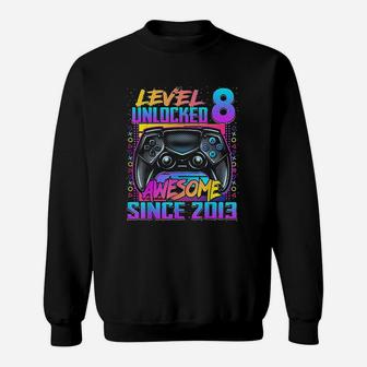 Level 8 Unlocked Awesome Since 2013 8Th Birthday Gaming Sweatshirt | Crazezy UK