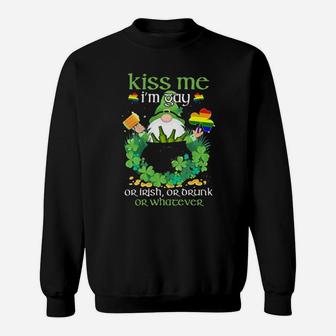 Lgbt Gnome Kiss Me Im Gay Or Irish Or Orunk Or Whatever St Patricks Day Sweatshirt - Monsterry