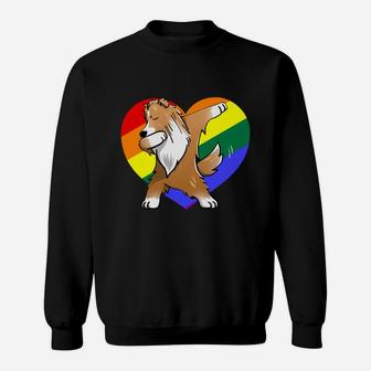 Lgbt Shetland Sheepdog Dabbing Dog Breeds Funny Gift Sweatshirt - Seseable