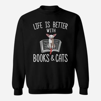 Life Is Better With Books & Cats Funny Oriental Shorthair Sweatshirt | Crazezy