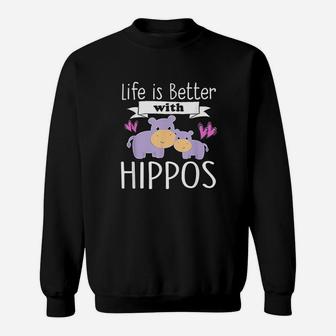Life Is Better With Hippos Cute Girls Kids Love Sweatshirt | Crazezy CA
