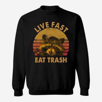 Live Fast Eat Trash Raccoon Hoodie Retro Vintage Style Sweatshirt | Crazezy