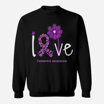 Love Dementia Awareness, Purple-Ribbon Flower Design Tee Sweatshirt | Crazezy