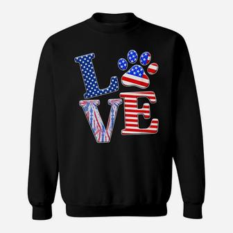 Love Dog Paw American Flag Tie Dye Dog Lover 4Th Of July Sweatshirt | Crazezy CA