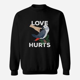Love Hurts African Grey Parrot Biting Funny Gift Sweatshirt | Crazezy AU