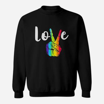 Love Peace Sign Rainbow Lgbt Lesbian Gay Pride Sweatshirt | Crazezy CA