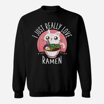 Love Ramen Japanese Noodles Shirt Kawaii Anime Cat Sweatshirt | Crazezy AU