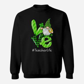 Love Teacher Life Gnome Leopard Shamrock St Patrick's Day Sweatshirt | Crazezy