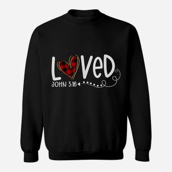 Loved John 316 Red Plaid Heart Christian Valentine's Day Sweatshirt | Crazezy DE