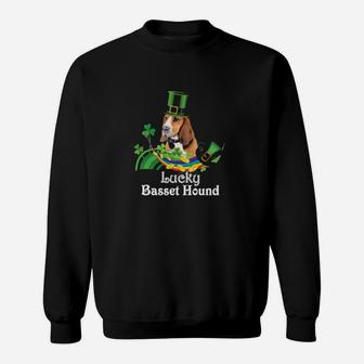 Lucky Basset Hound Dog Leprechaun Shamrock St Patrick Day Sweatshirt - Monsterry CA