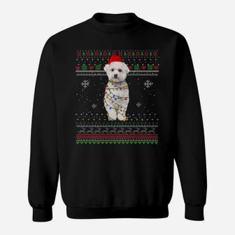 Maltese Lights Funny Christmas Pajama Gift Xmas Sweater Sweatshirt | Crazezy