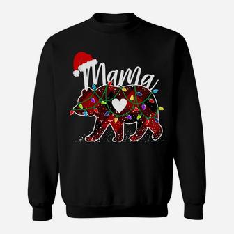 Mama Bear Christmas Red Buffalo Plaid With Santa Hat Lights Sweatshirt | Crazezy CA