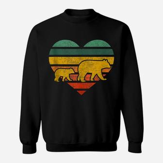 Mama Bear One Cub Shirt Retro Heart Mothers Day Gift Sweatshirt | Crazezy
