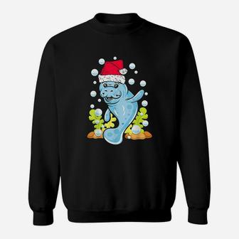 Manatee Wearing Santa Hat Holiday Sweatshirt | Crazezy CA
