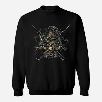 Marine Devil Dog First In Last Out Sweatshirt | Crazezy