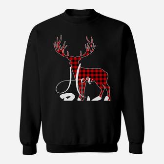 Matching Couples Christmas Pajamas Buffalo Plaid Her Buck Sweatshirt Sweatshirt | Crazezy UK
