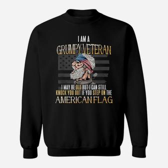 Mens American Flag Veterans Day Patriotic Grumpy Veteran Grandpa Sweatshirt | Crazezy CA