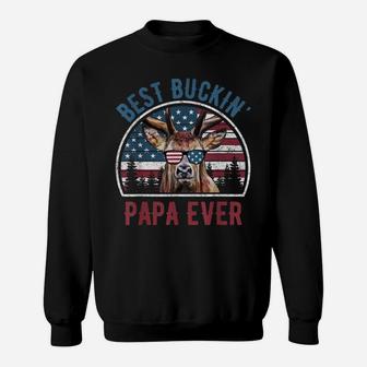 Mens Best Buckin Papa Ever Deer Hunter Fathers Day Patriotic Sweatshirt | Crazezy AU