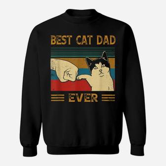 Mens Best Cat Dad Ever Bump Fist Funny Cat Daddy Gift Vintage Sweatshirt | Crazezy
