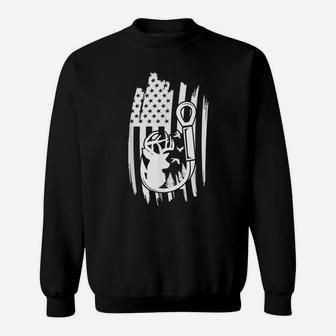 Mens Hunting Deer Fishing Gifts Usa Flag American Themed Decor Sweatshirt | Crazezy
