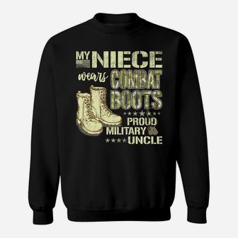 Mens My Niece Wears Combat Boots Dog Tags - Proud Military Uncle Sweatshirt | Crazezy